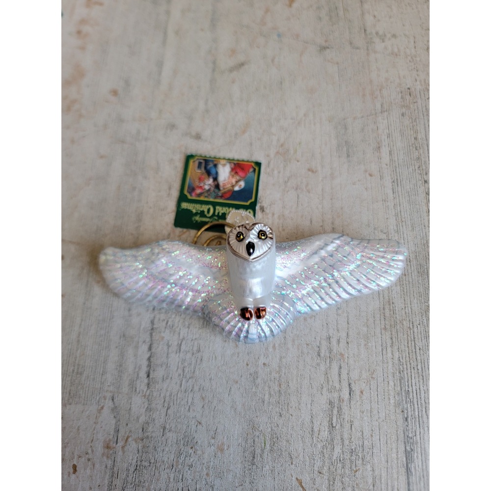 OWC flying owl white vintage glass ornament Xmas unique home decor